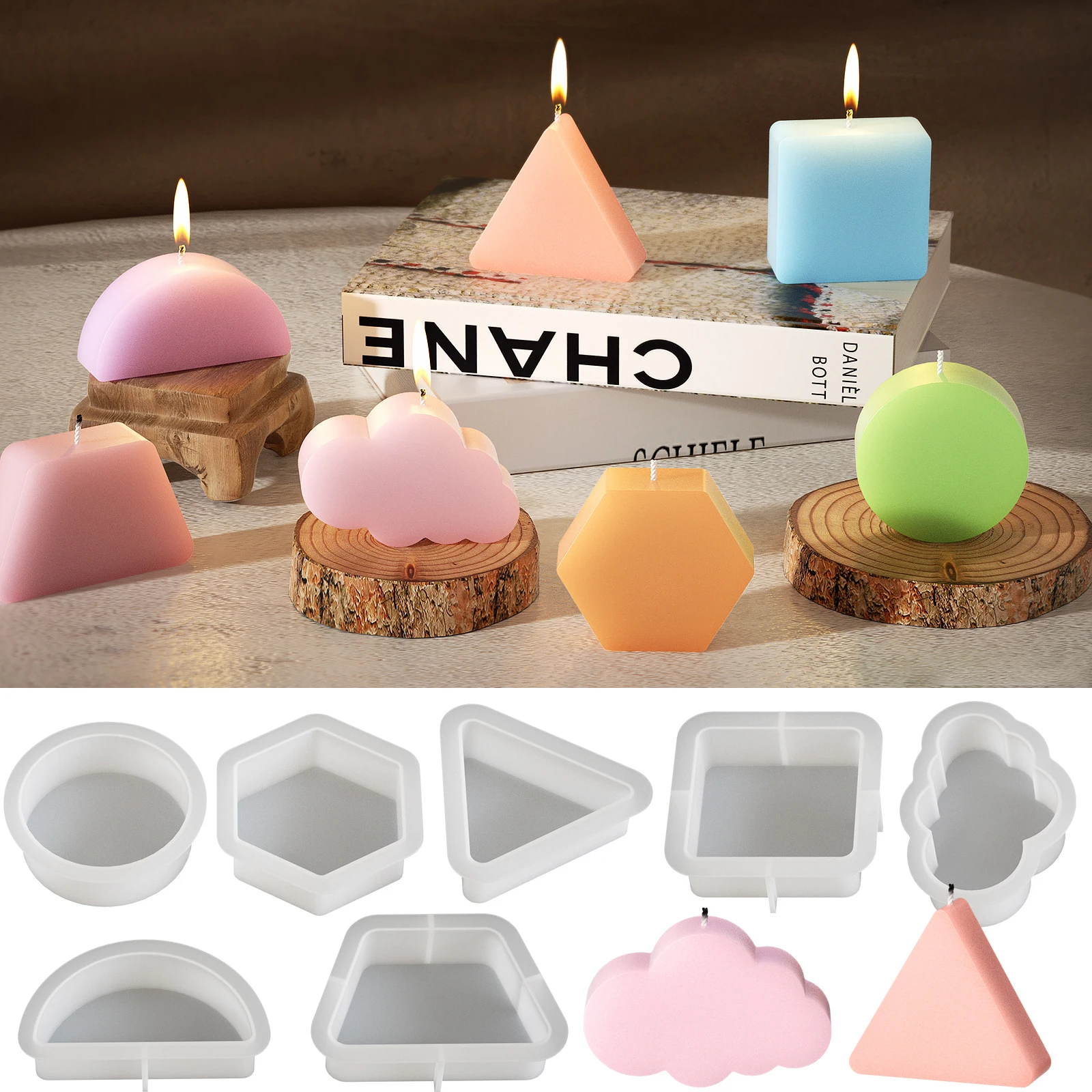 Geometric Candle Mold Cloud Semicircle Trapezoid DIY Gypsum Aromatherapy Epoxy Resin Candlestick Mold Wax Candles Silicone Mold