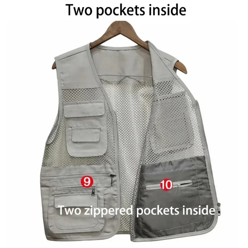 Summer Thin Men\'s Vest Coat Solid Color Mesh Breathable Multi-pocket Waistcoat Travel Camping Fishing Photography Work Vest Top