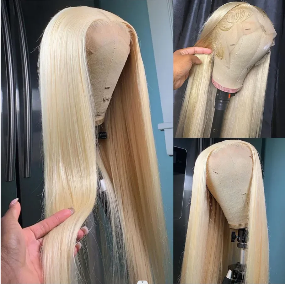 Perruque Bob Lace Front Wig brésilienne lisse-Sophia, cheveux naturels, blond 613, 13x4, transparent 613