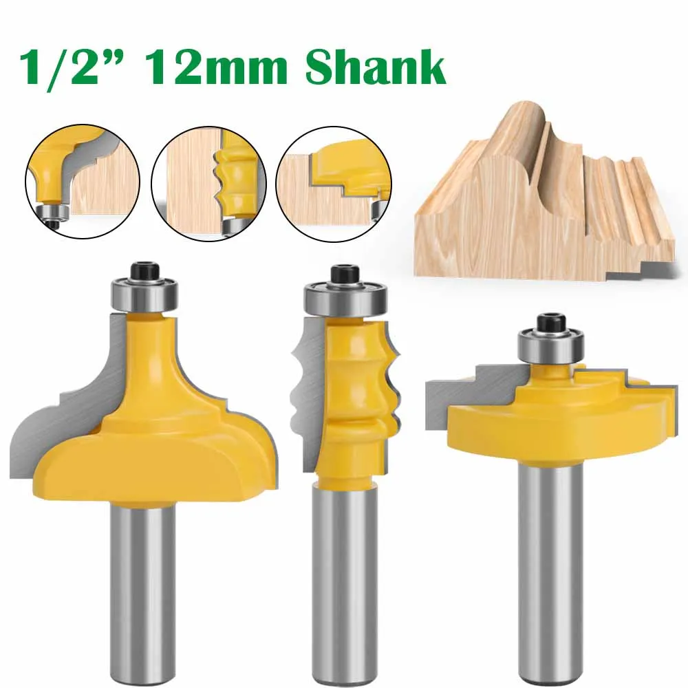 

1PC 1/2" 12.7MM 12MM Shank Milling Cutter Wood Carving Picture Frame Stepped Rabbet Molding Router Bit Carbide Tipped Milling