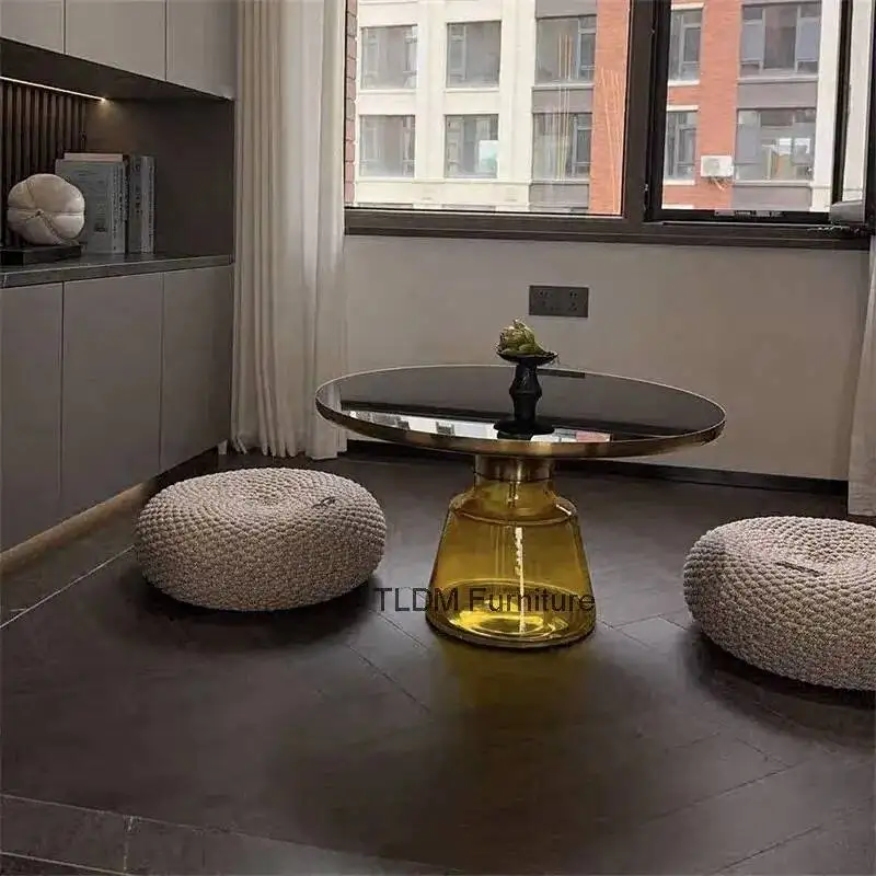 European Designer Coffee Tables for Living Room Furniture Transparent Glass Corner Side Tables Round Tea Table for Living Room