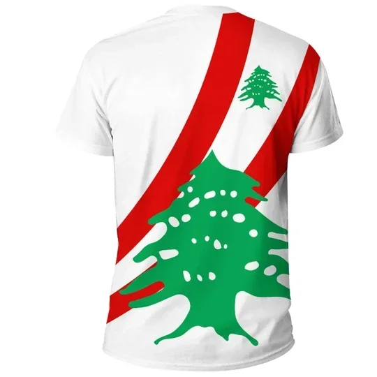 Lebanon T-Shirt 2024 Men\'s Flag of Lebanon Flag T-Shirt Casual Fashion Street Oversize Round Neck T-Shirt