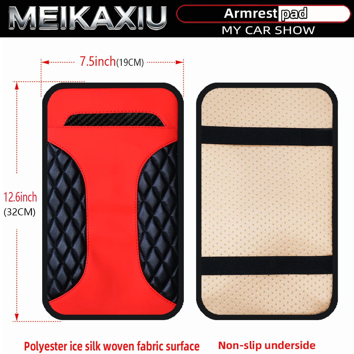 PU Leather Crystal Carbon Fiber Three-Dimensional Embroidered Car Armrest Cover, Center Console Pad, Car Decoration, 32X19 Inch
