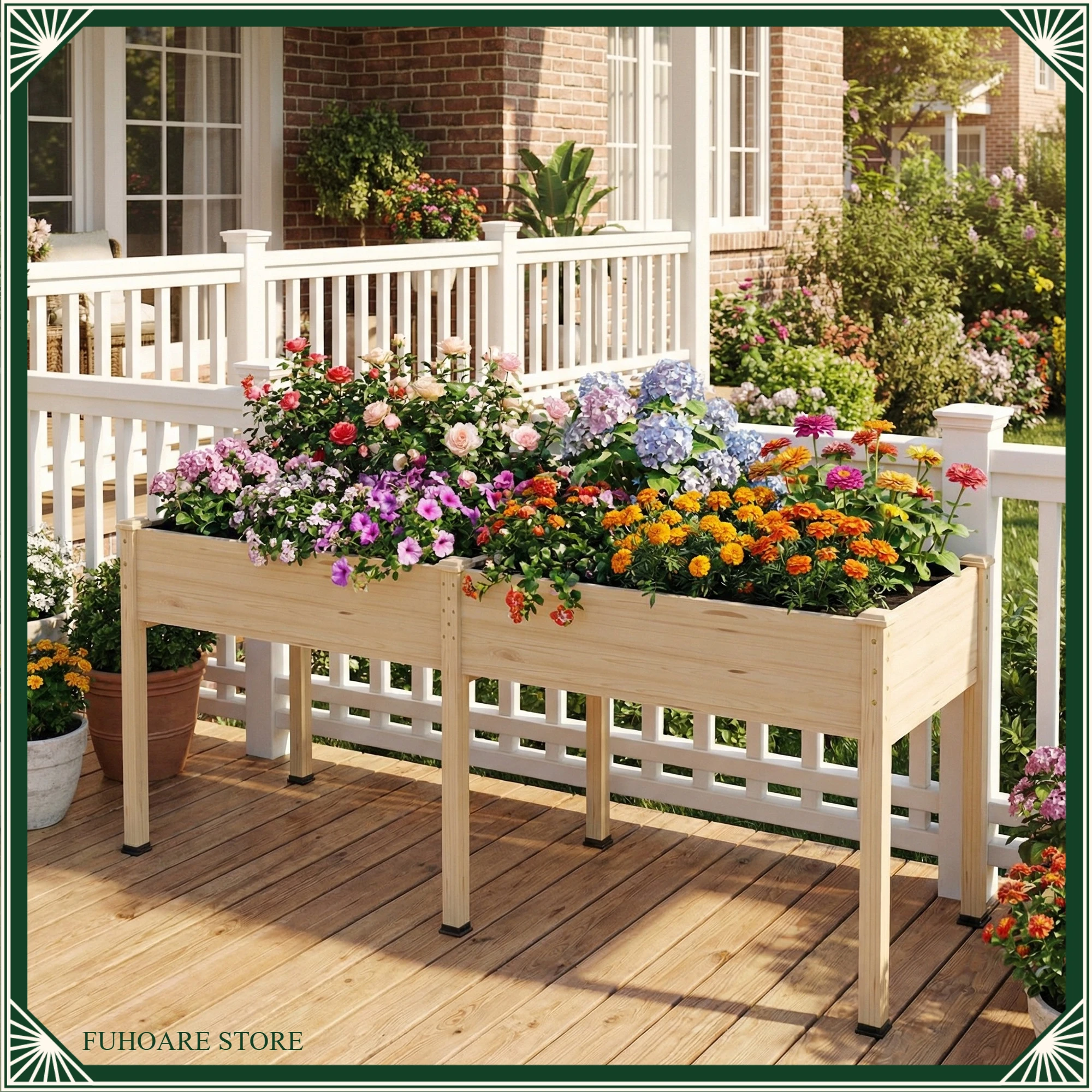 

Outdoor Raised Garden Bed With Legs Solid Wood Elevated Planter Box Flower Box Balcony Grid Enclosure Flower Pot 48inch