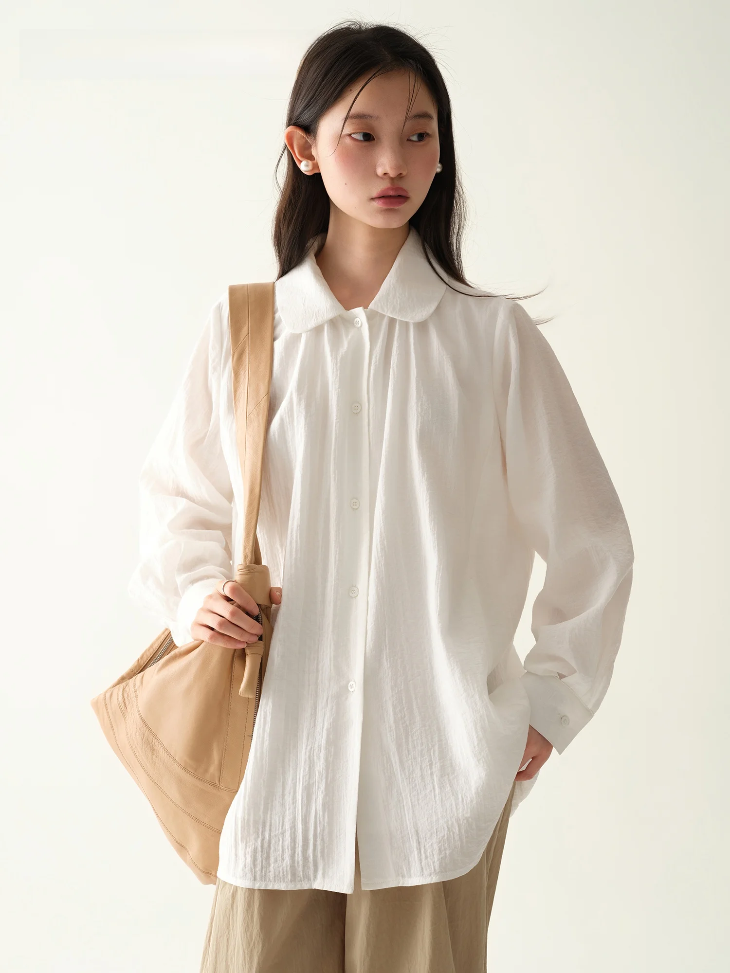 

Babymoon Unique White Loose Long Sleeve Shirt Women's New Style Beautiful Top Spring Season Original Design Thin Material