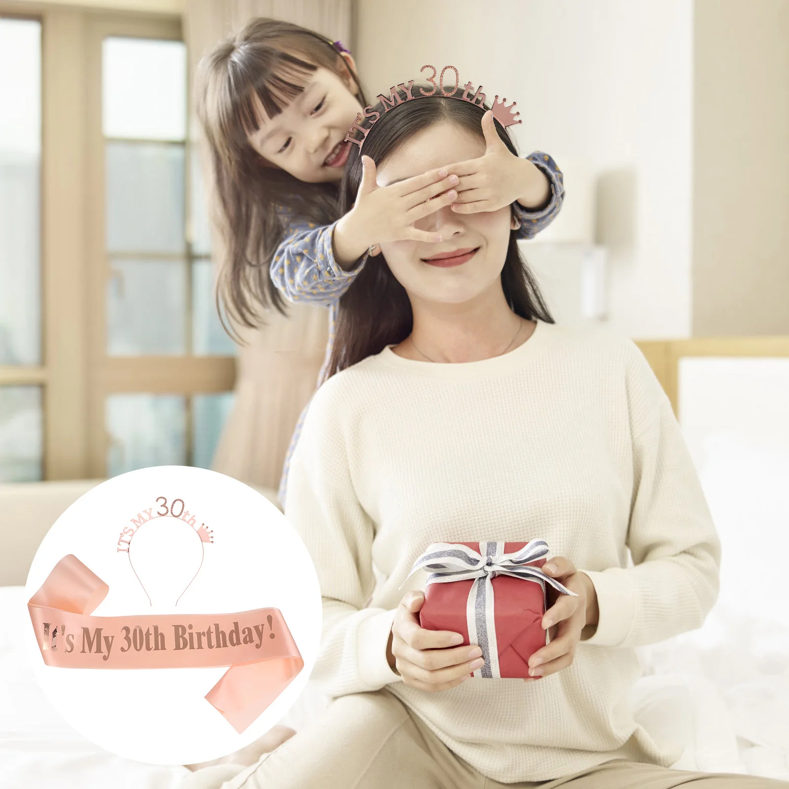 

2pcs Crown Hair Hoop Sash Set Satin Party Dressing Props For Birthday Celebration Lightweight Party Costume Accessories