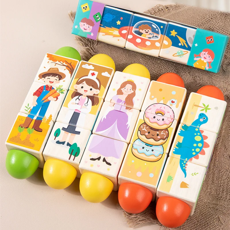 回転する認知パズル、子供向けの回転する積み木、早期教育学習、創造的なおもちゃ、認知マッチングゲーム