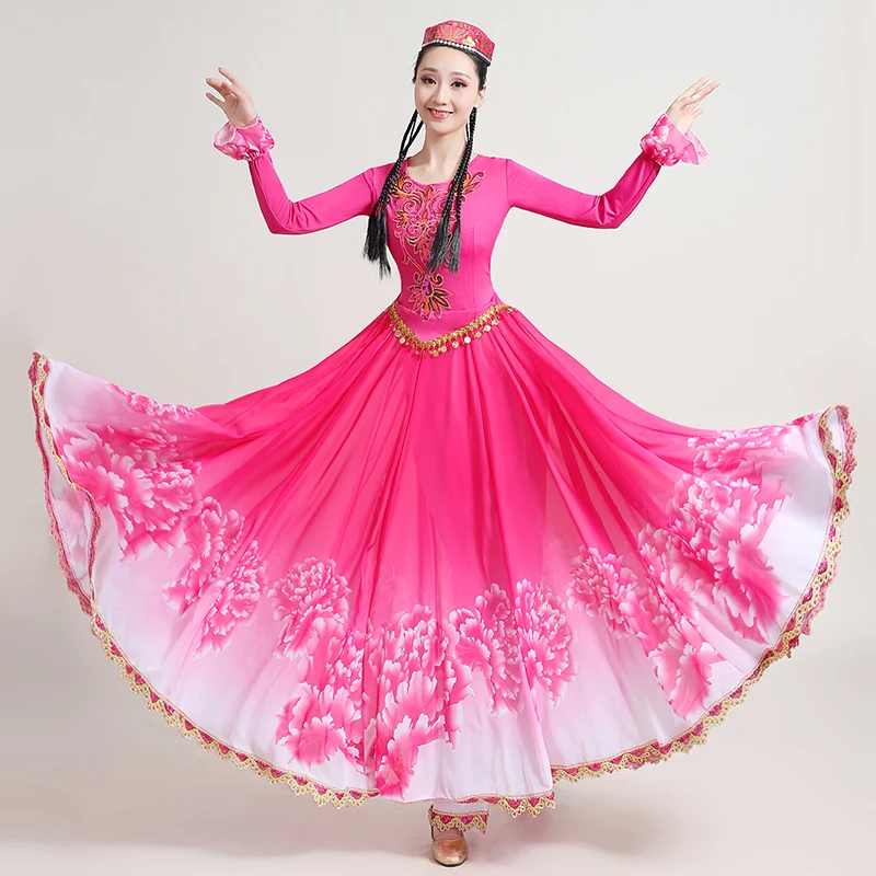 

Dance Costume New Uyghur Opening Large Swing Skirt Art Exam Training Dress Uygur