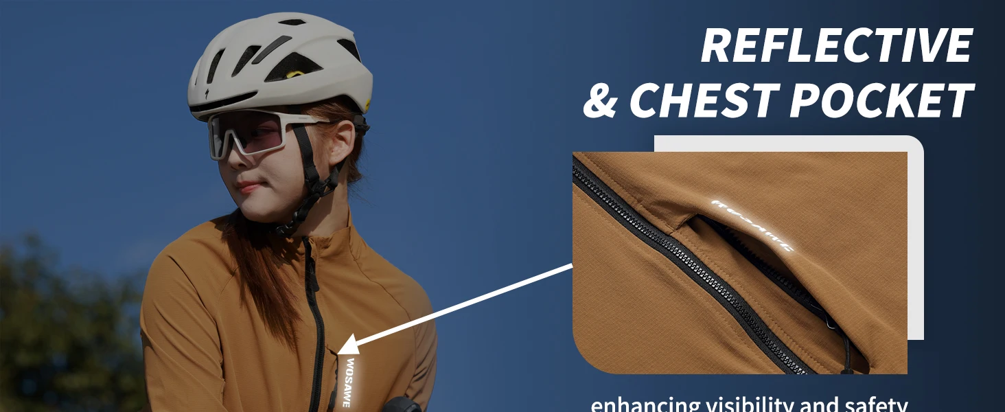 WOSAWE Unisex Fahrradjacke Wasserabweisend Leichtgewicht Herren Windbreaker Doppelreißverschluss YKK Reflektierend – Detail 6