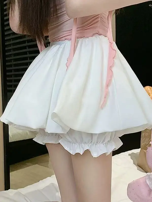 Korean Style Pure Desire Ballet Blue Plaid Bloom Short Skirt Women Summer Small Size A-Line  Slimming Half-length Skirt
