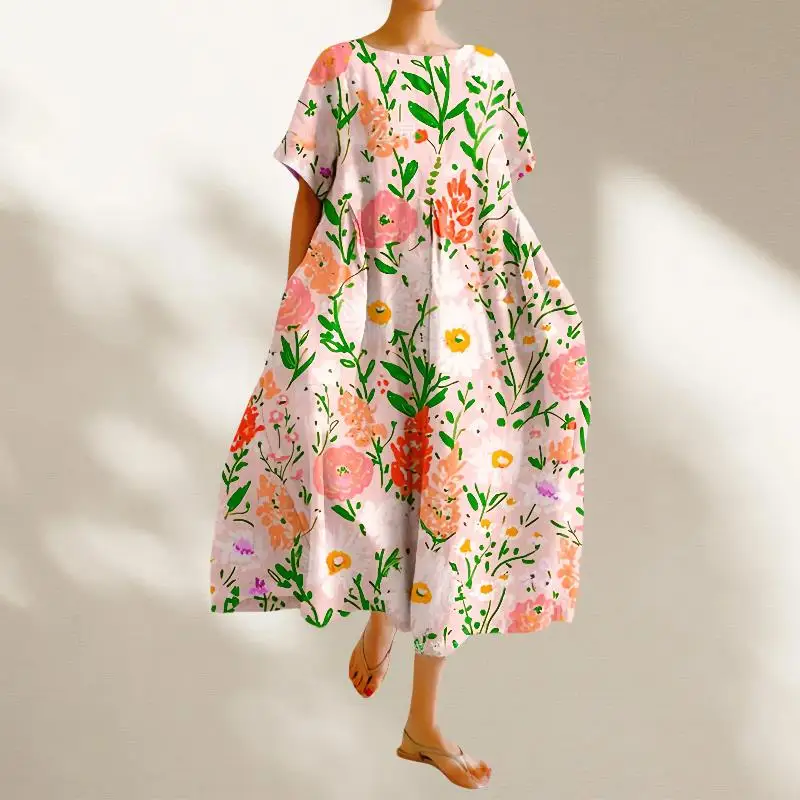 

Женское хлопково-льняное платье большого размера Ne 3D Crt Independent Station Cross-Border Hot S Summer Ci Walk Long Dr