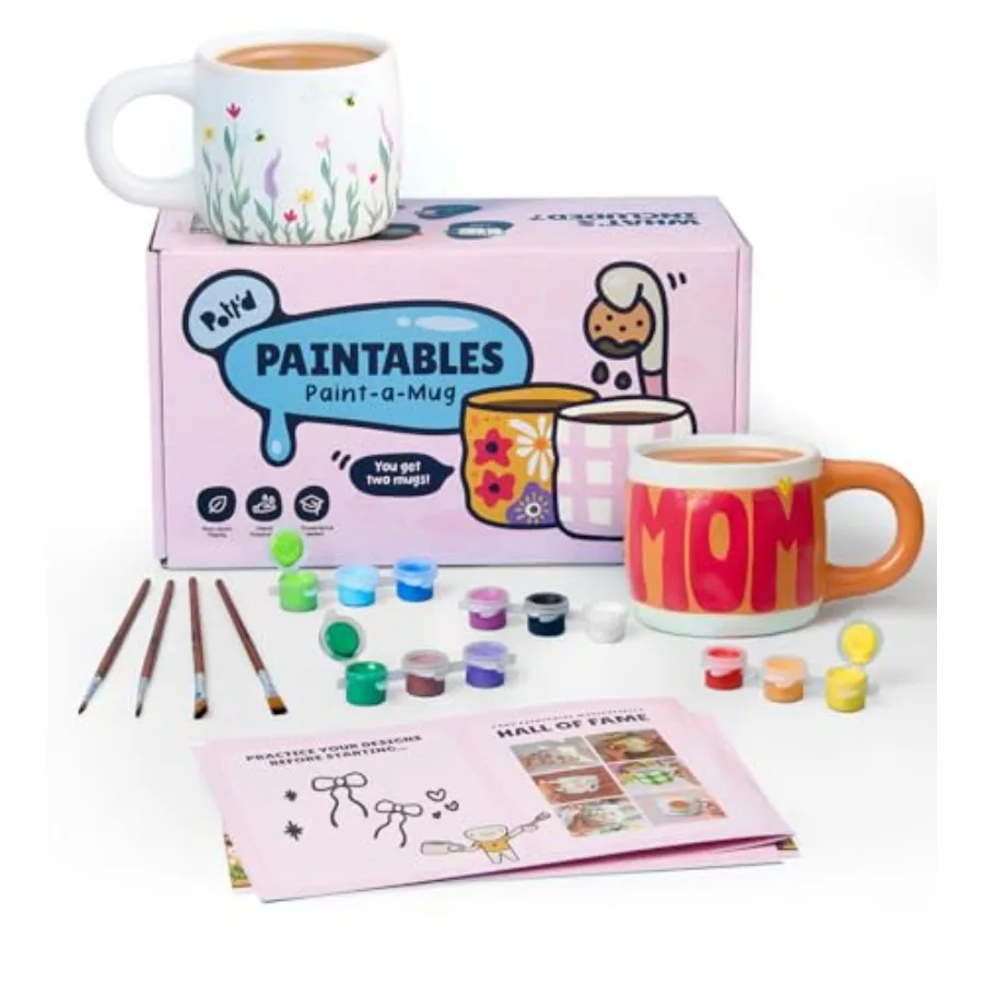 Paintables Paint Your Own Mug Kit - DIY Mug Painting Kit for Adults. Ceramic Painting Kit for Adults Includes Mugs Paints Brush