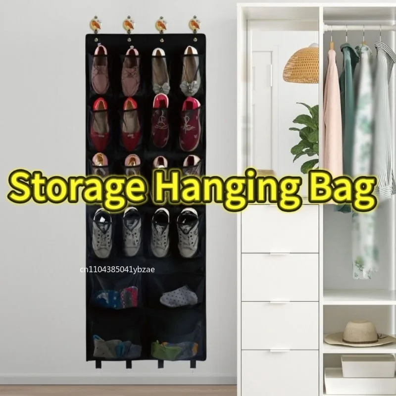 12/24 Pockets Over The Door Shoe Organizer Large Mesh Pockets with 4 Hooks Mesh Fabric Shoe Rack Storage Bag for Bedroom