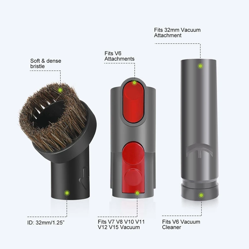 ABJI-For Dyson V15 V12 V11 V10 V8 V7 Vacuum Cleaner, Crevice Tool Horse Hair Dust Brush Vacuum Accessories