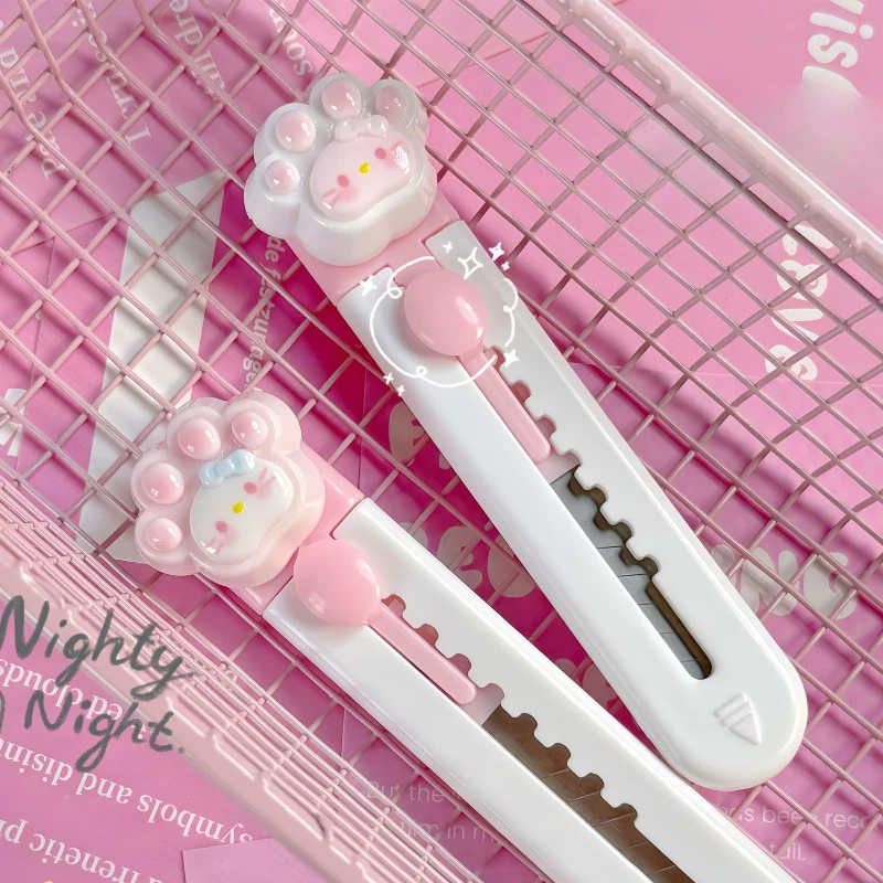 Cute Cat Paw Craft Knife Mini Safety Cutter for Envelopes Portable Student Paper Trimmer with Blade Guard Box Opening Tool