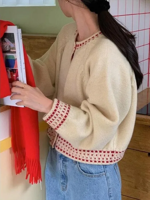 

Korean Sle Knitted Open Cardigan Women's Spring Autumn New Single Button round Ne Long Sve ort Sweater Jaet Soft