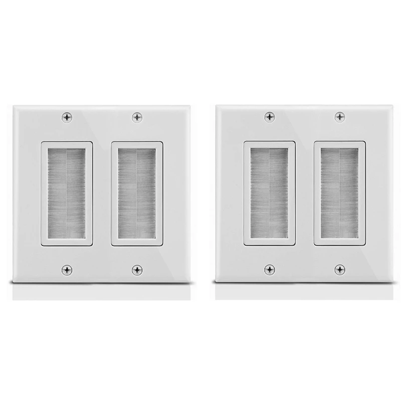 2X 2-Gang Wall Plate, Brush Style Opening Passthrough Low Voltage Cable Plate In-Wall Installation For Speaker Wires