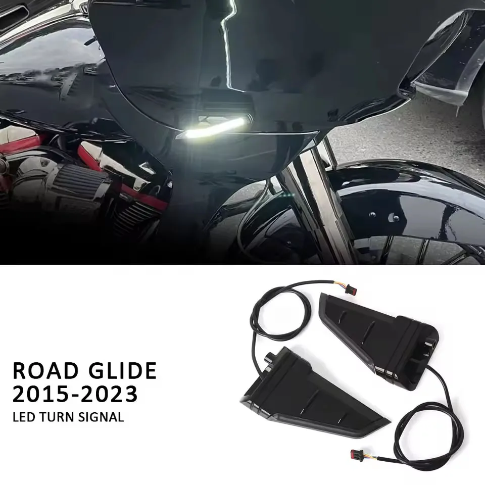 

New For Road Glide FLTRX FLTRK FLTRU 2015-2023 Motorcycle Side LED Turn Signal Flowing Lights Double flashing Lamps Black