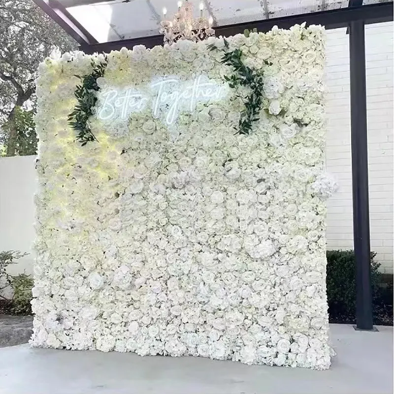 Artificial Flowers Wall Panel 3D Flower Backdrop Faux Roses for Background Wall Party Wedding Bridal Shower Outdoor Decoration