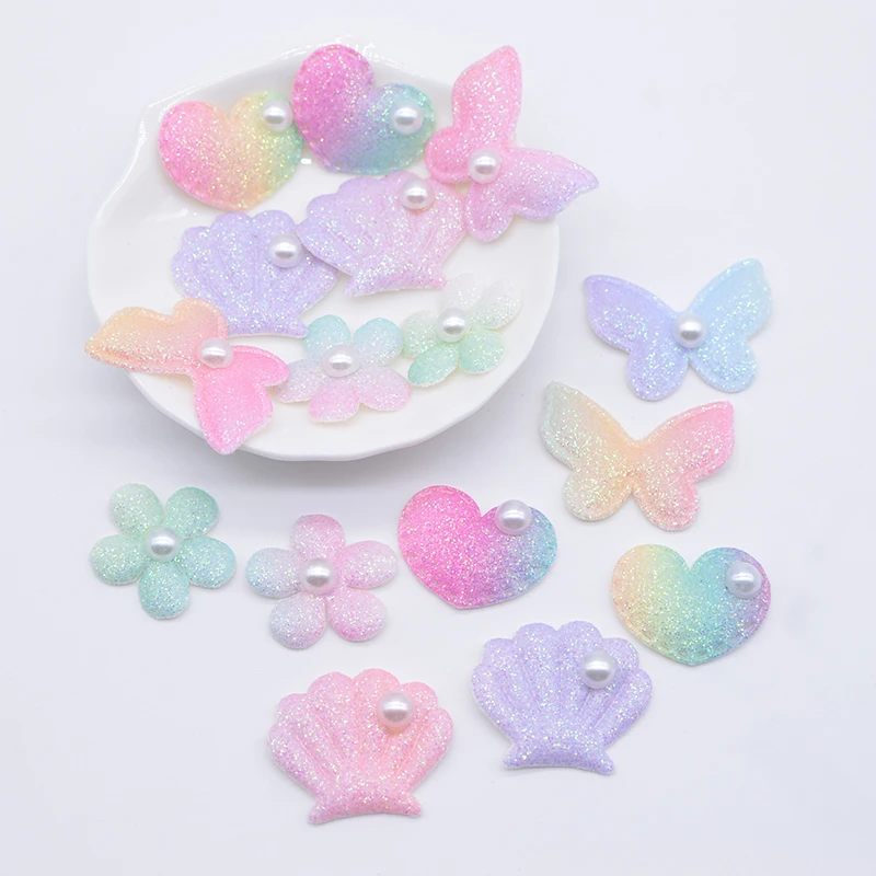 50Pcs Butterfly Heart Shell Flower Applique Patches for Clothes Hat Crafts Sewing Supplies DIY Headwear Hair Clips Bow Decor