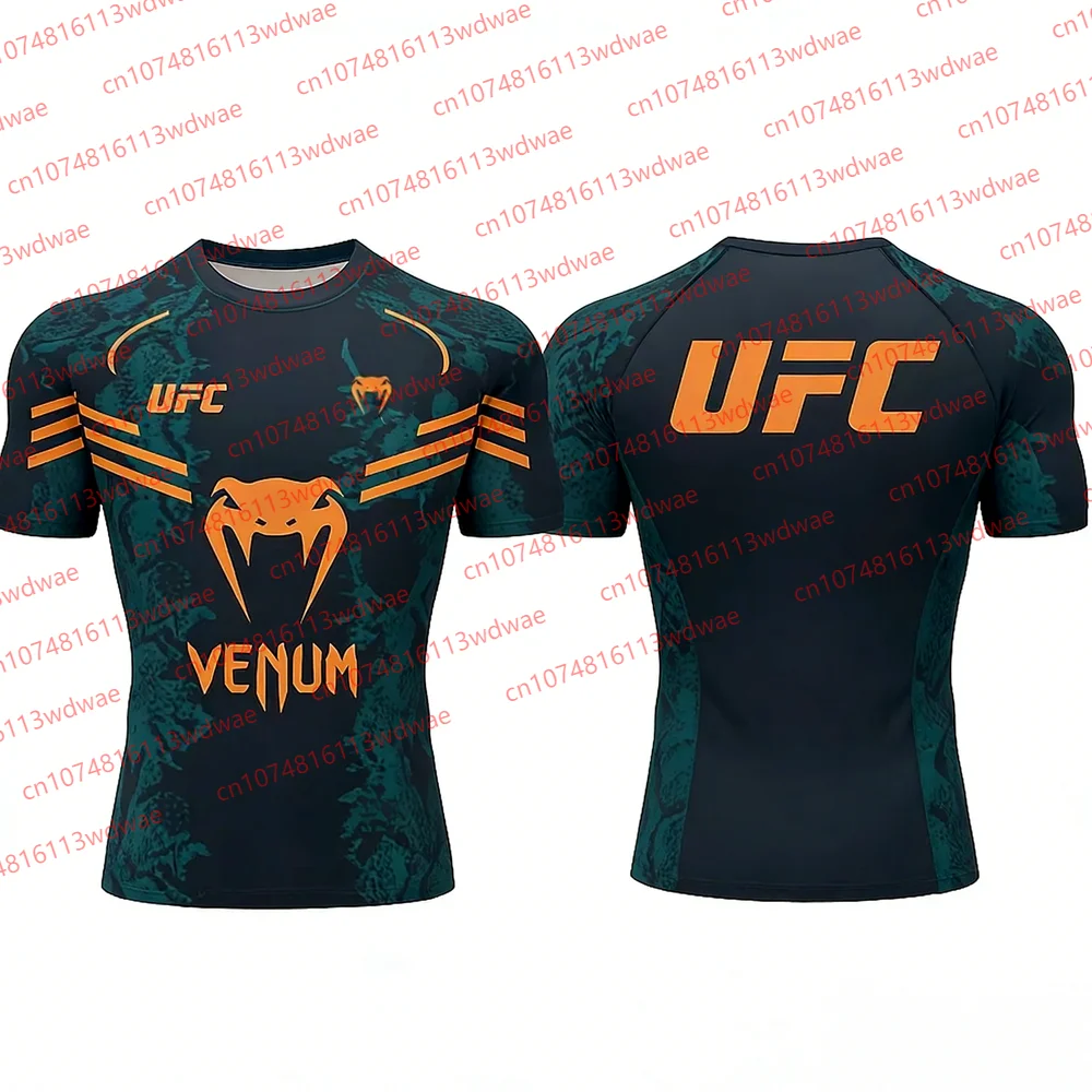 

UFC Official Men Short Sleeve Compression Shirt BJJ MMA Fight Training Quick-Dry Breathable Sports Top Muay Thai boxing T-shirt