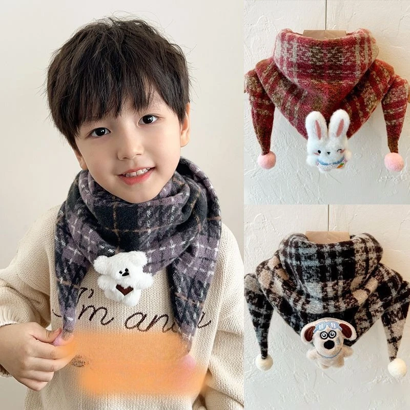 

Детский шарф Miniso, осенне-зимний теплый ветровой шарф с ремешком, детский двухсторонний треугольный шарф с героями мультфильмов