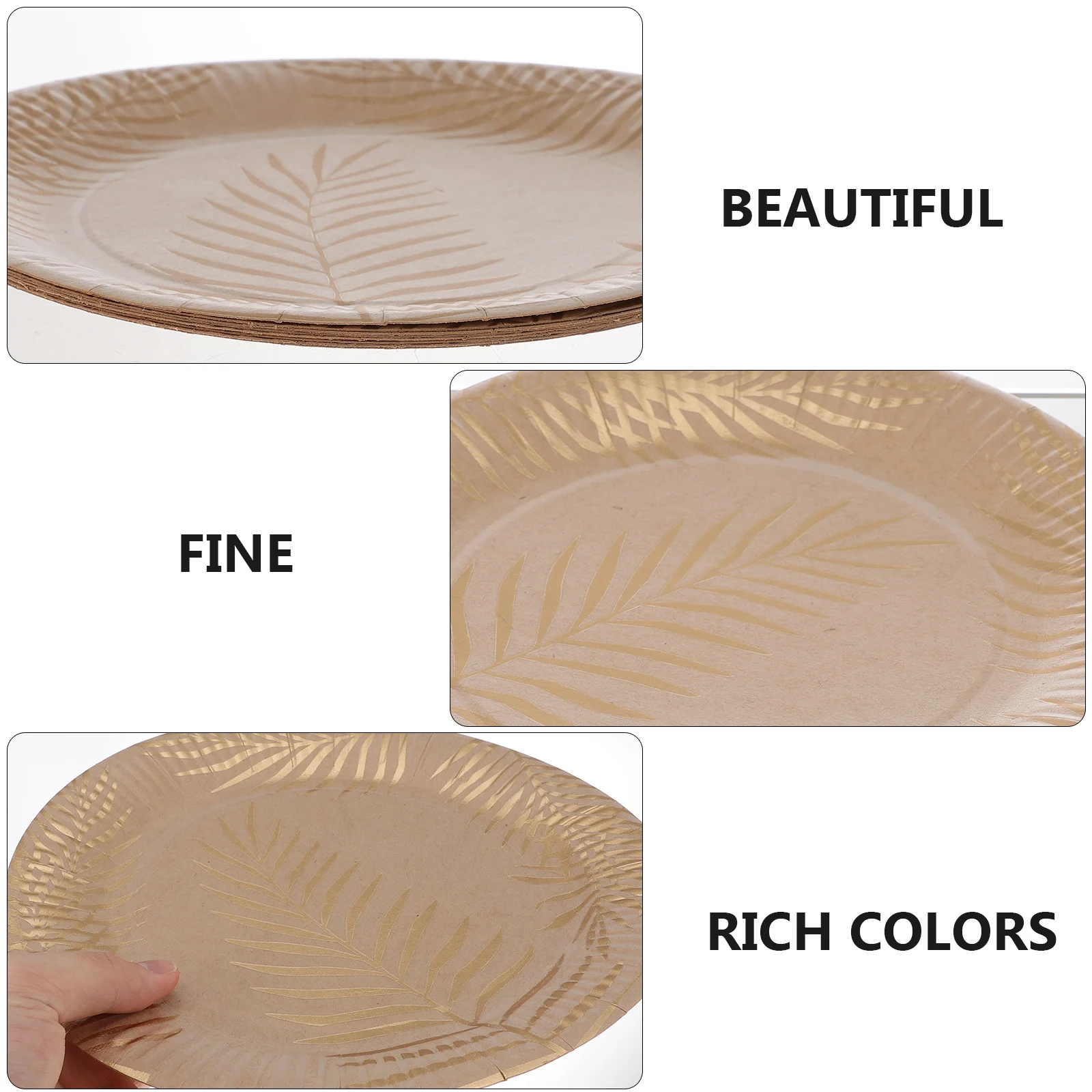 

8Pcs Palm Leaf Pattern Dinner Plates Disposable Eco Friendly Food Serving Tray Round Paper Tableware for Family Hotel Cafe