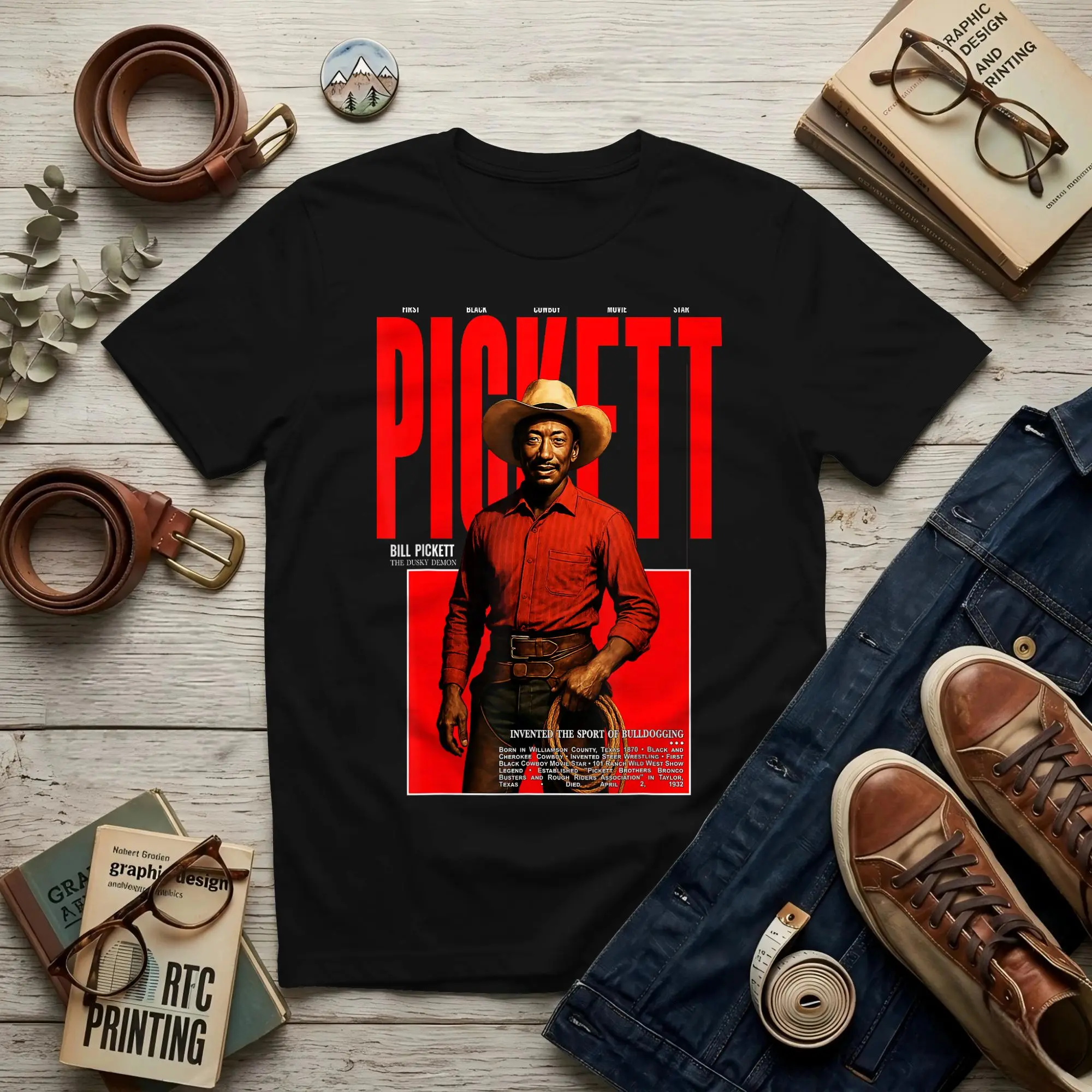 Bill Pickett Black Cowboy Bulldogger Rodeo Western Heritage Men T Shirt Cool Crew Neck 100% Cotton Birthday Present Tops T-Shirt