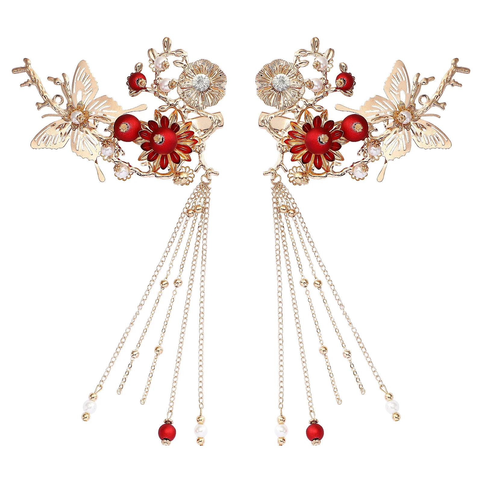 

1Pair Vintage Style Hair Clips Delicate Flower Butterfly Wedding Headpiece for Bride Elegant Hair Styling Accessories Women