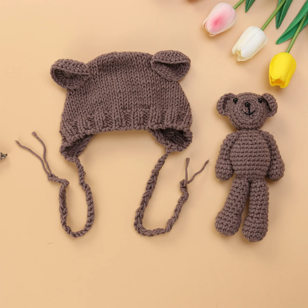 

Newborn Baby Photography Hat Khaki Knitted Bear Ear Cap Infant Photo Props 0-6 Months Cute Photo Shoot Baby Photography Hat