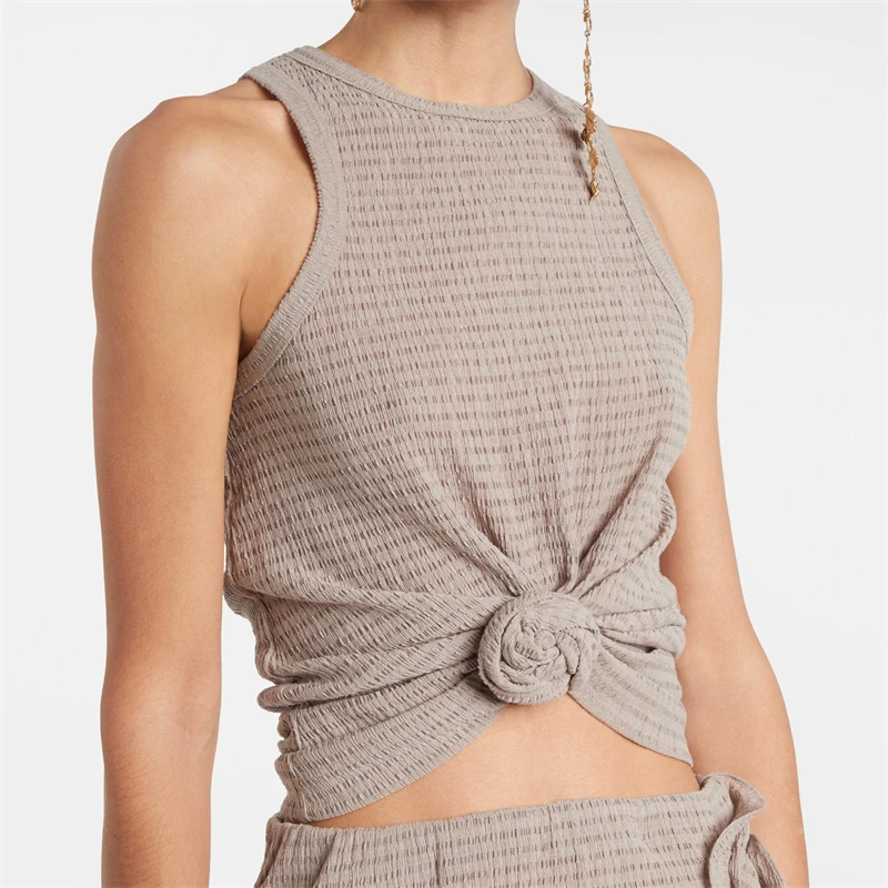 High-quality summer new women's dyed pleated fabric button-down vest, Y2K fashion high street stretch slim sleeveless short top