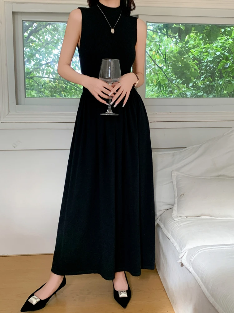 Vintage Casual Patchwork Sexy Dress Women Commute O-neck Sleeveless A-line Knitting Female Dresses Autumn 2024 Lady Robe Vestido image 2