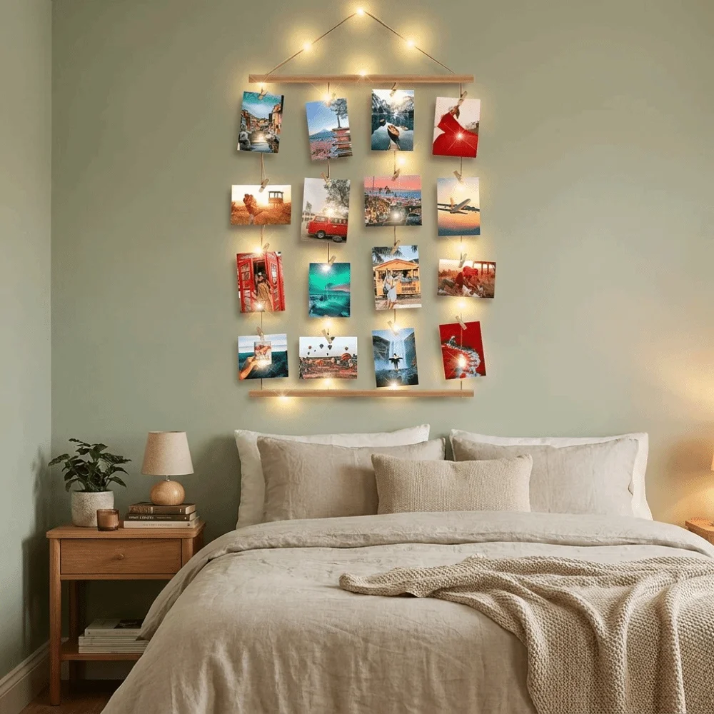 Includes Clips Hanging Photo Display Handcrafted Minimalist Wooden Hanging Photo Clip Decorative DIY Picture Hanging Decor