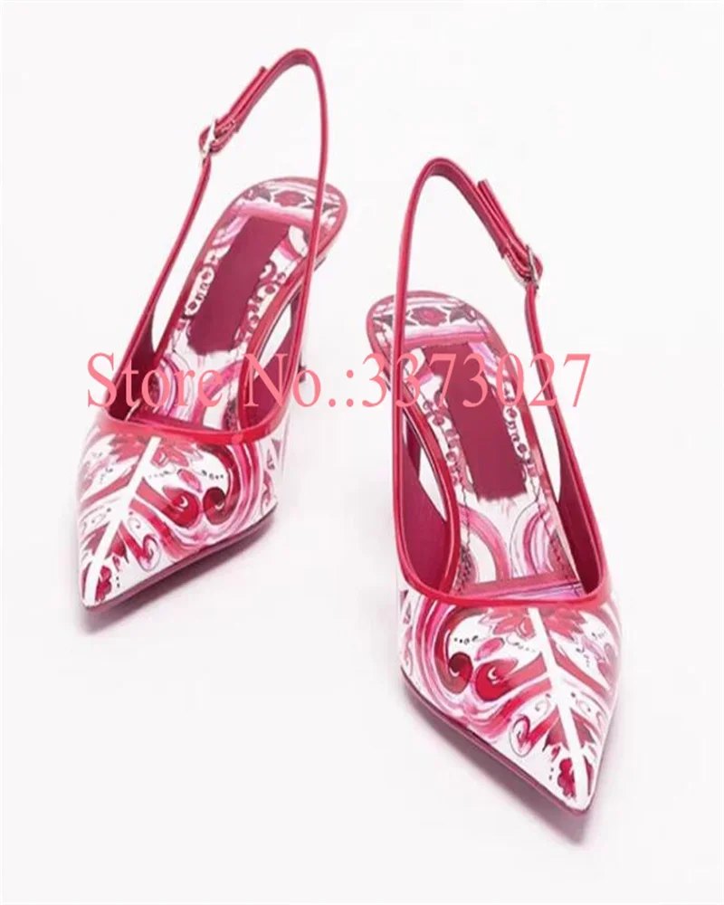Rote gemischte Farbe Dame Sandalen sexy dünne High Heel spitzen Zehen Sling back Frau Pumps Mode weibliche Leders andalen Drops hip
