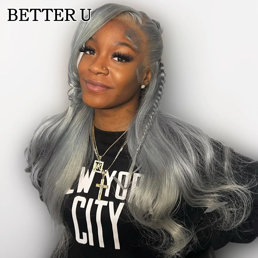 

Grey Human Hair straight 13X6 Lace Front Pre-Stretched Wig Transparent Lace Front Wig 13x4 High Gloss Wig 250 Density