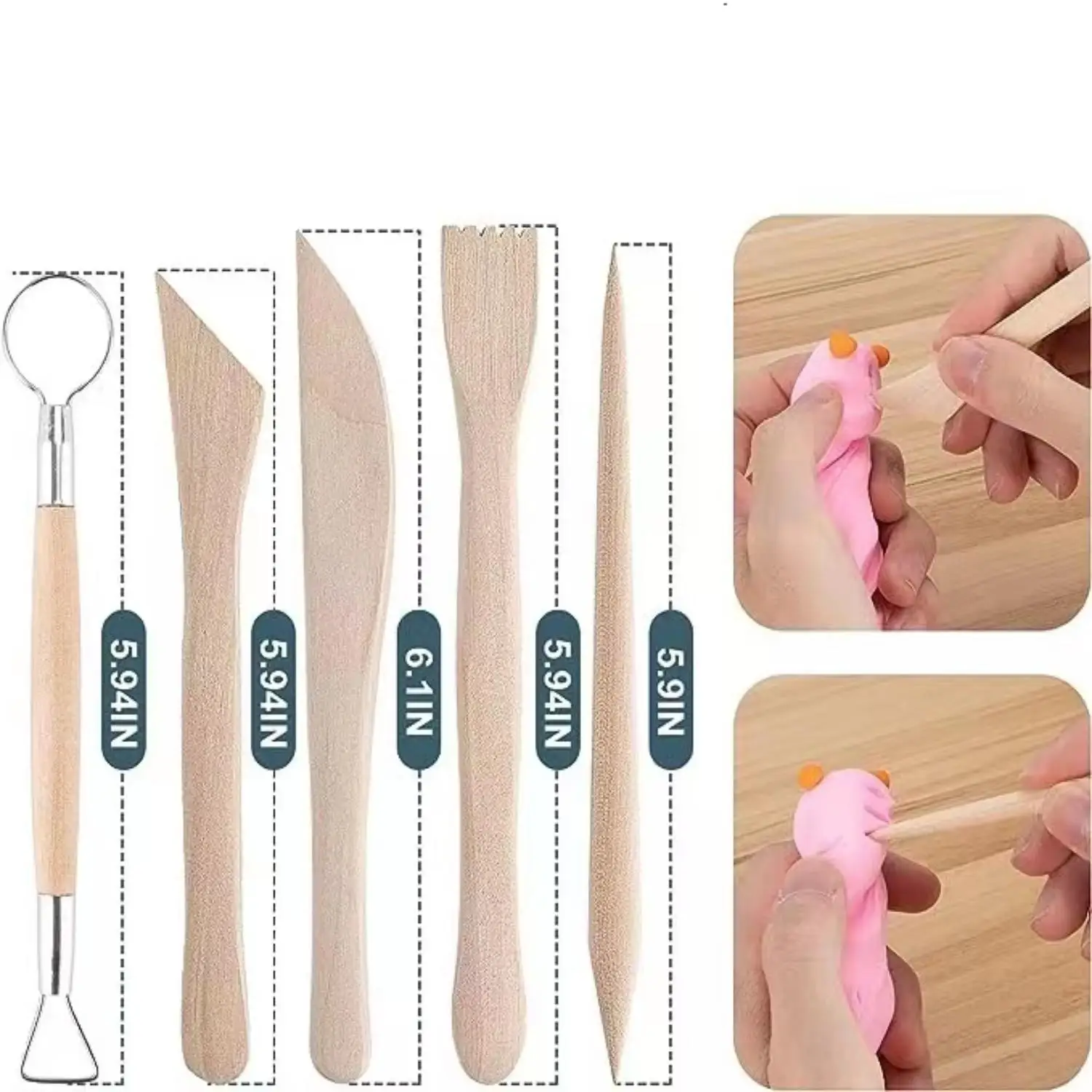 5pcs/Set 6inch Wood Wax Carving Crafts Wooden Clay Sculpting Tools Ploymer Sculpture Clays Pottery Sharpers Modeling Tool Set