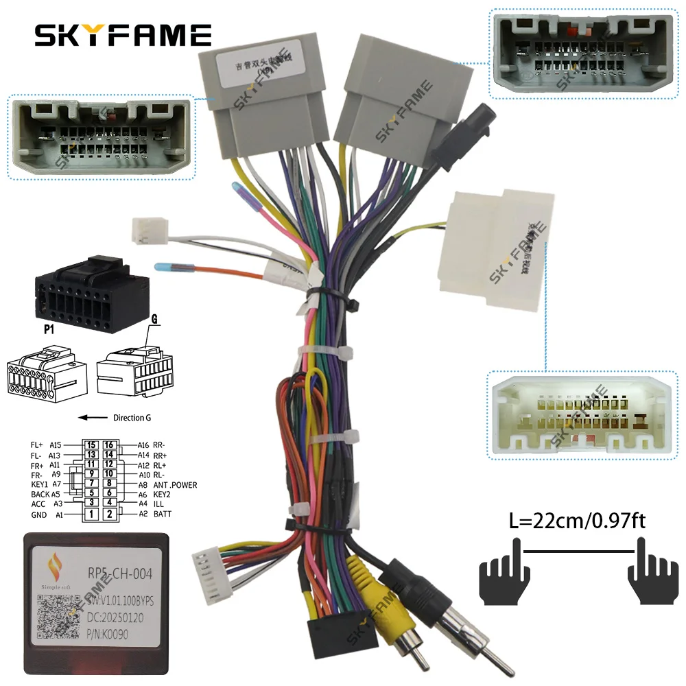 SKYFAME Adaptor Wiring Harness 16pin Mobil, Kotak Canbus Decoder, Kabel Daya Android Untuk Jeep Wrangler Compass