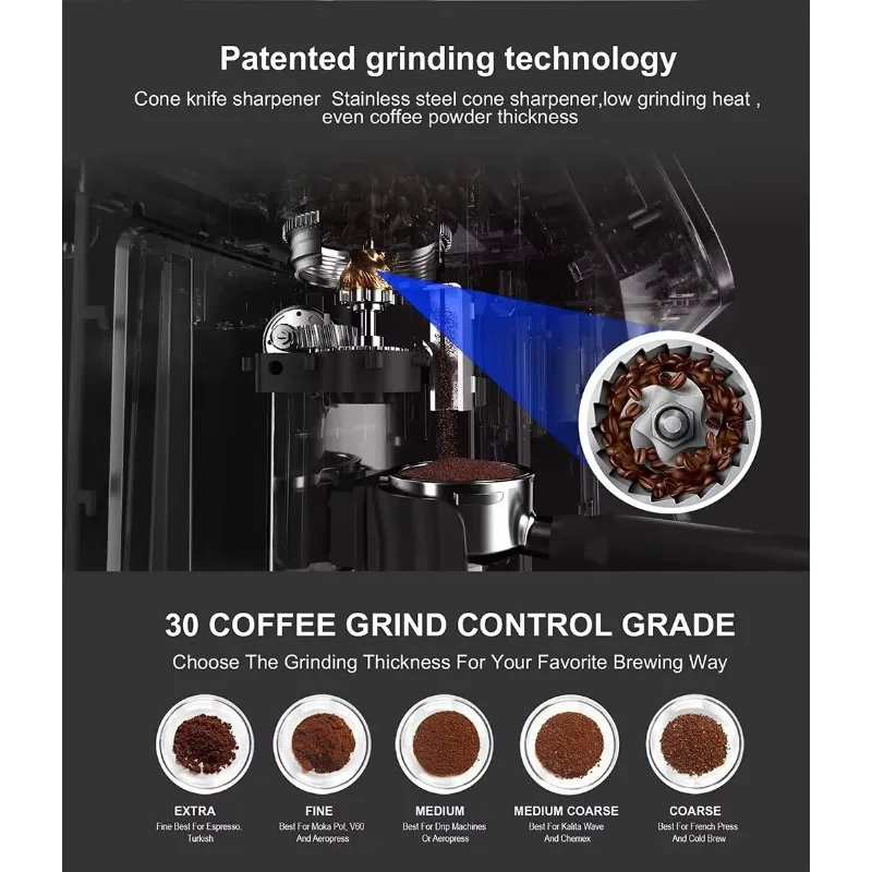 Электрическая кофемашина, полуавтоматическая кофемашина для эспрессо с кофемолкой для зерен, роскошный двойной бойлер для дома и отеля