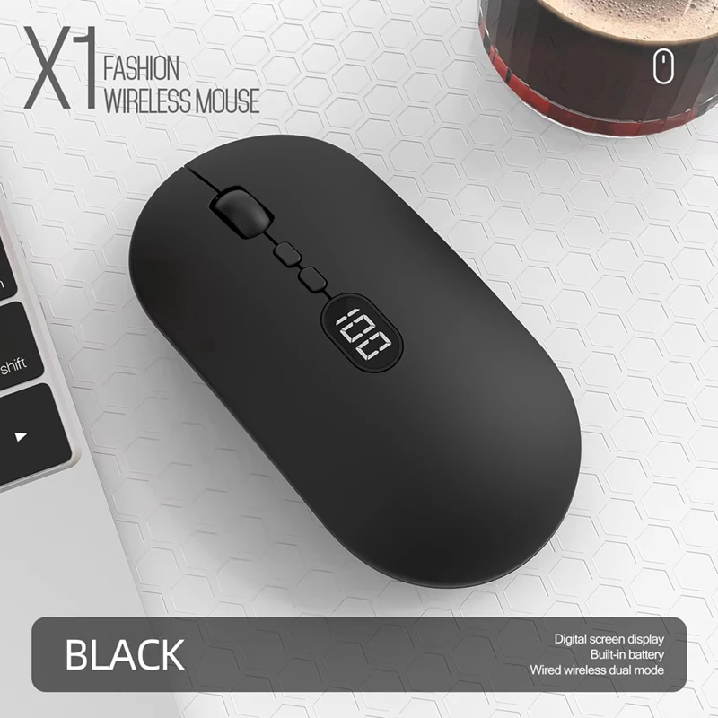 WISH Mouse per computer wireless con livello batteria visibile ricaricabile Mouse USB portatile 2.4G clic silenzioso per PC portatile