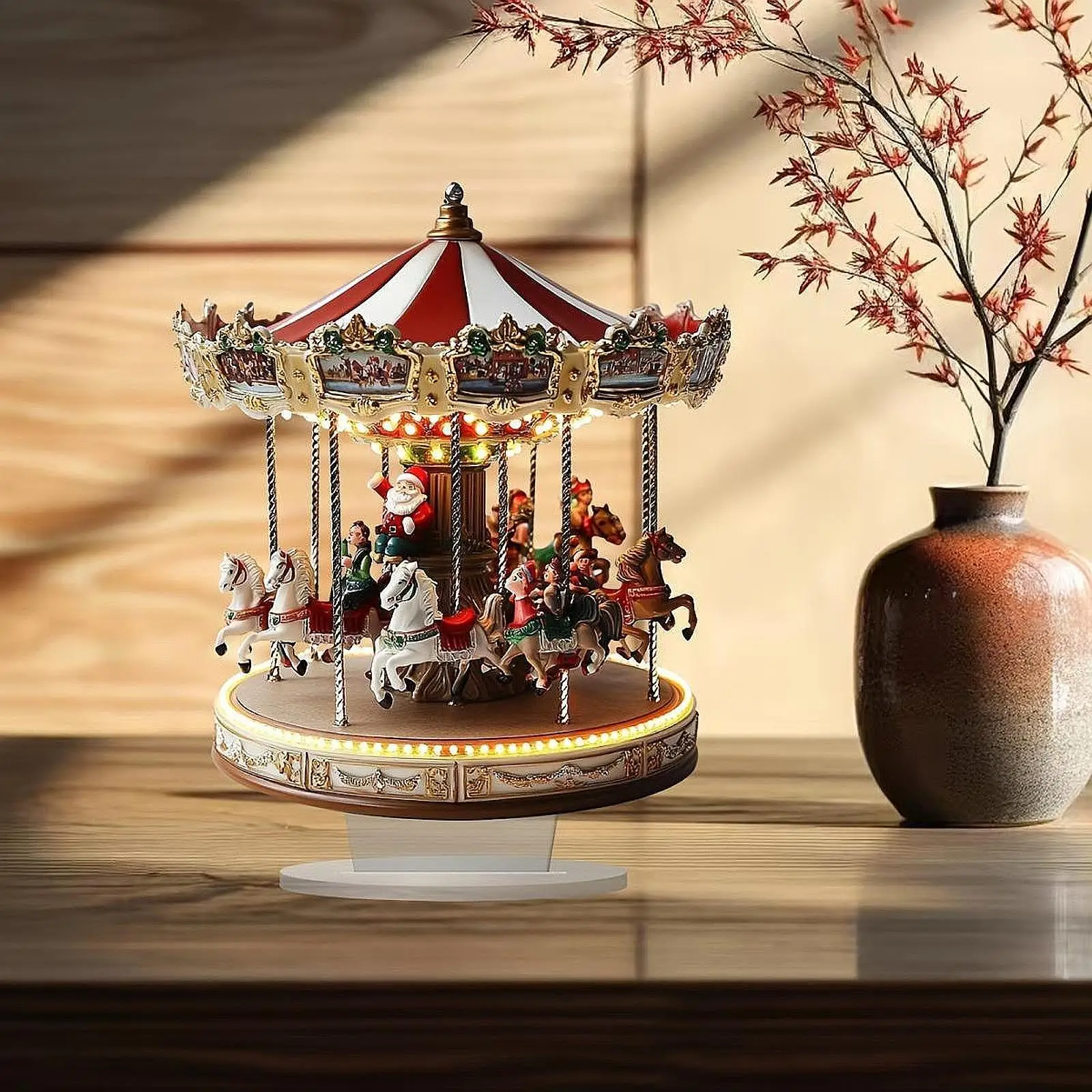 Christmas Carousel Figurines Decoration with Light for Gifts Christmas Wife