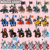 Medieval Military Soldier Figures Building Blocks Castle Red Lion Wolf Black Eagle Knights Princess War Horse Weapon Bricks Toys
