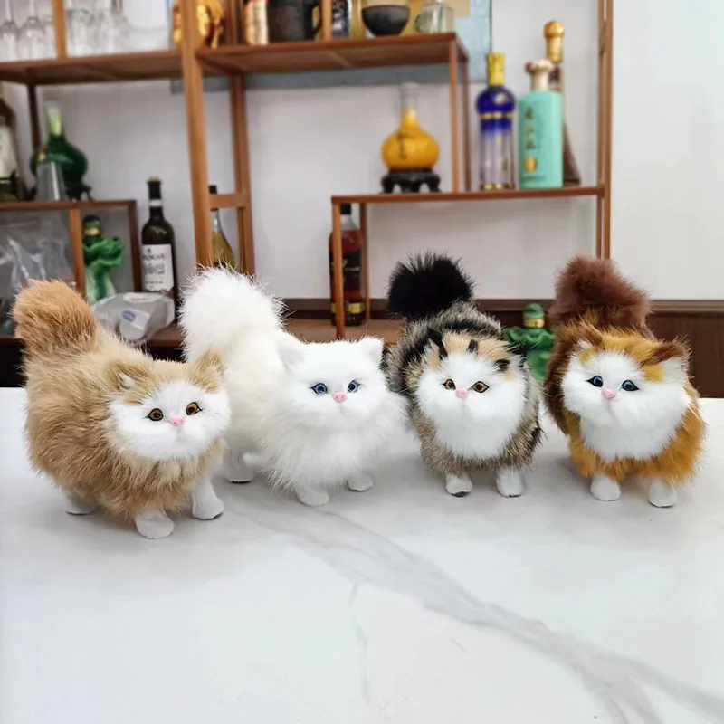 Juguetes de peluche de gato de simulación, gatito de peluche suave, modelo de gato falso, animales realistas para niños, cumpleaños, regalo del Día