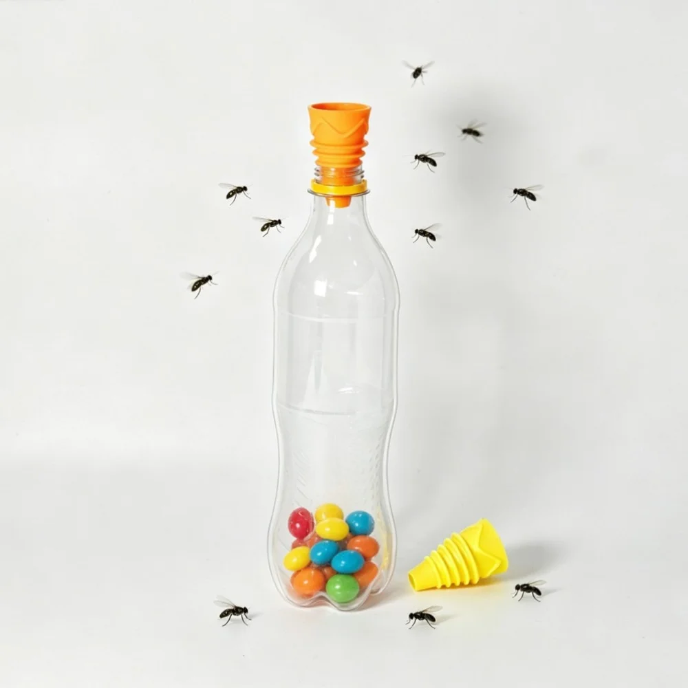 Indoor/Outdoor Fly Trap Reusable Silicone Fruit Fly Catch Funnel and Hanging Fly Killer Cages with Mesh No Batteries Needed