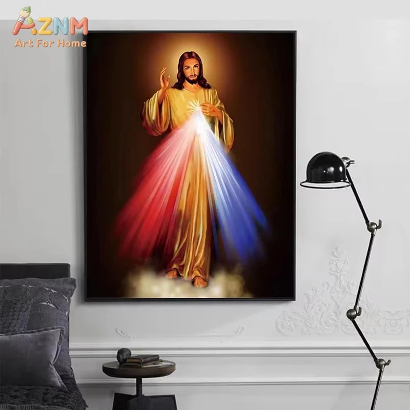 AZNM Divine Mercy Jesus Christ Canvas Wall Art, Religious Christian Sacred Heart Print Poster, Unframed Modern Spiritual Decor P