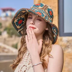 Fisherman's Womens Straw with flower hat bucket hat UV Protection Sun Visor beach hat Women Visors rainbow Women Summer hat Cap
