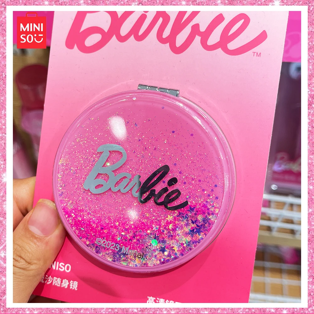 Mininstants-Petit miroir de maquillage pliable double face, série Barbie, sables mouvants portables, rose mignon, exquis, cadeaux d'anniversaire pour filles