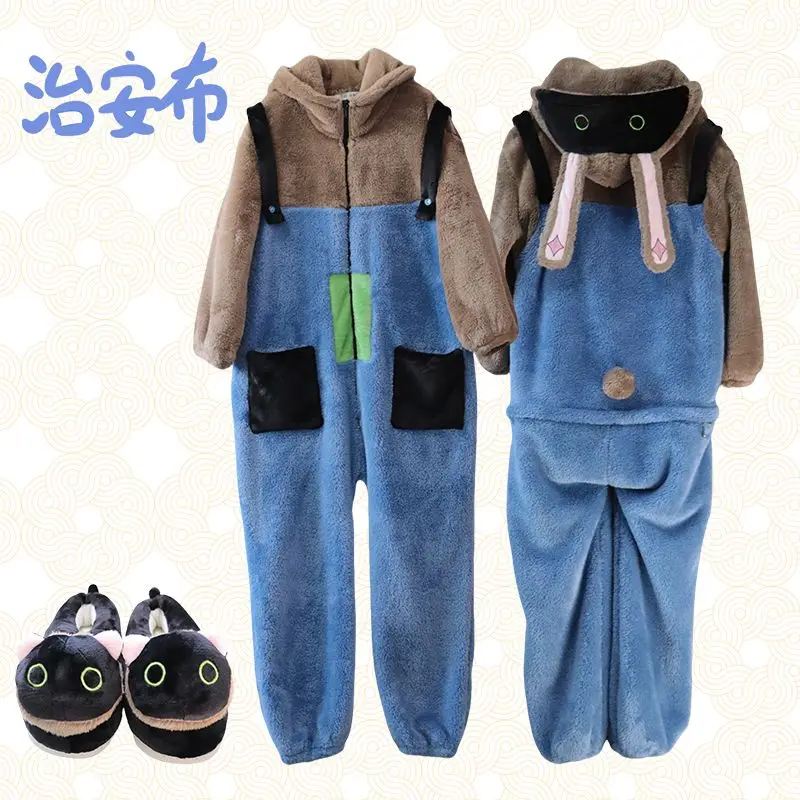 Anime Fox Pyjamas Cosplay Costume Adult Men Women Jumpsuits Cartoon Winter Flannel Home Sleepwear