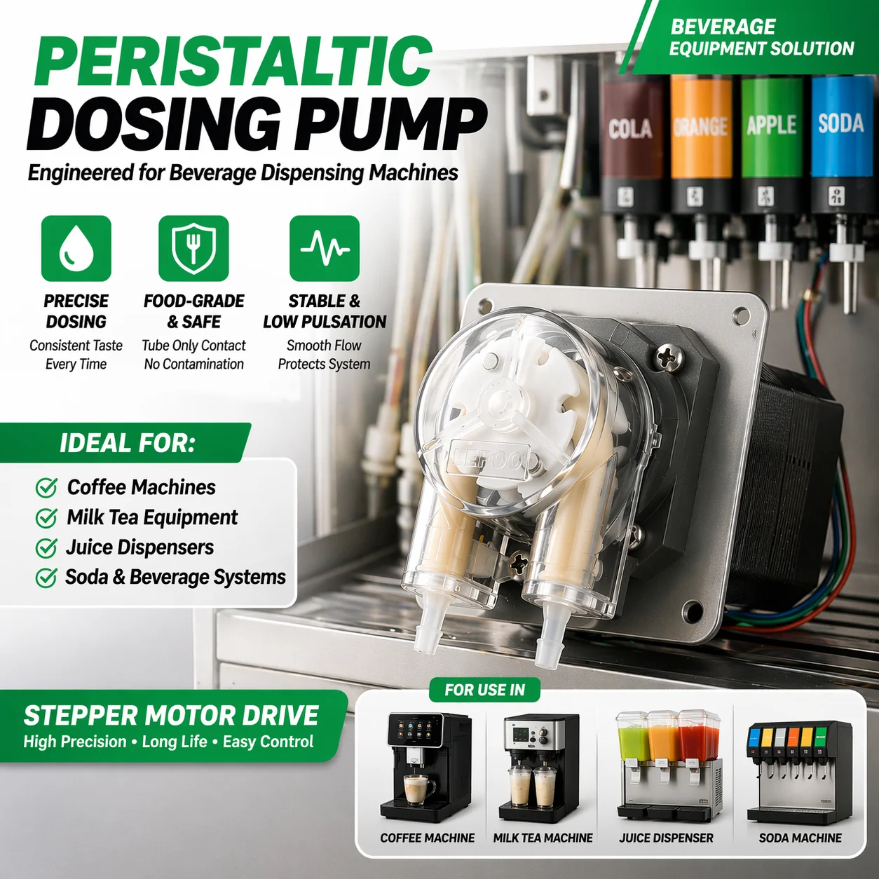 High-precision micro peristaltic metering pump 24V stepper motor for beverage dispenser syrup liquid delivery pump