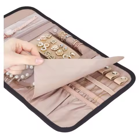 Bolsa de joias portátil dobrável para viagem, brincos, bolsa de armazenamento de joias
