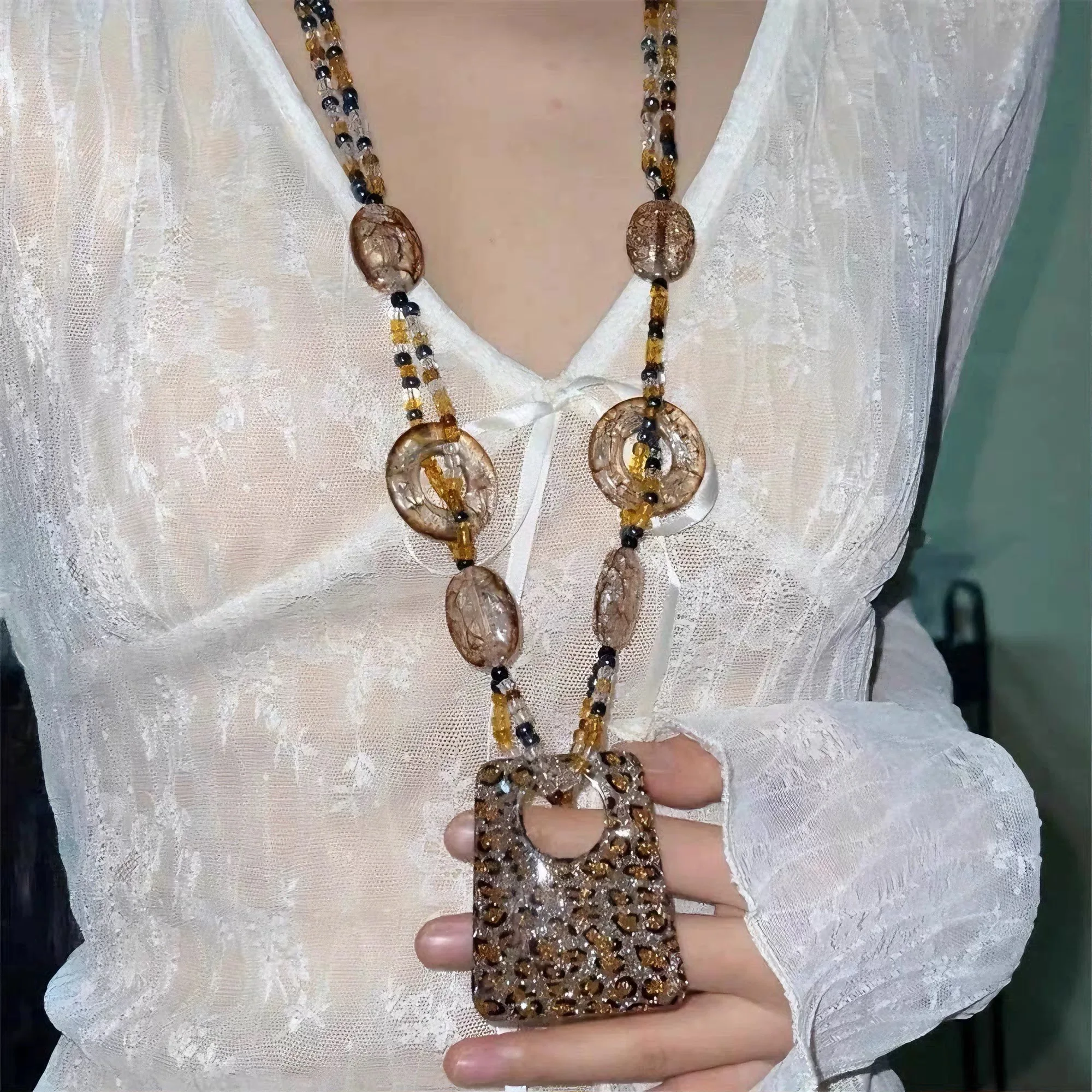 

Y2K Jewelry Leopard Print Moon Geometric Necklace for Women Fashion Vintage Korean Charm Necklace Punk Accessorie Necklace Sexy